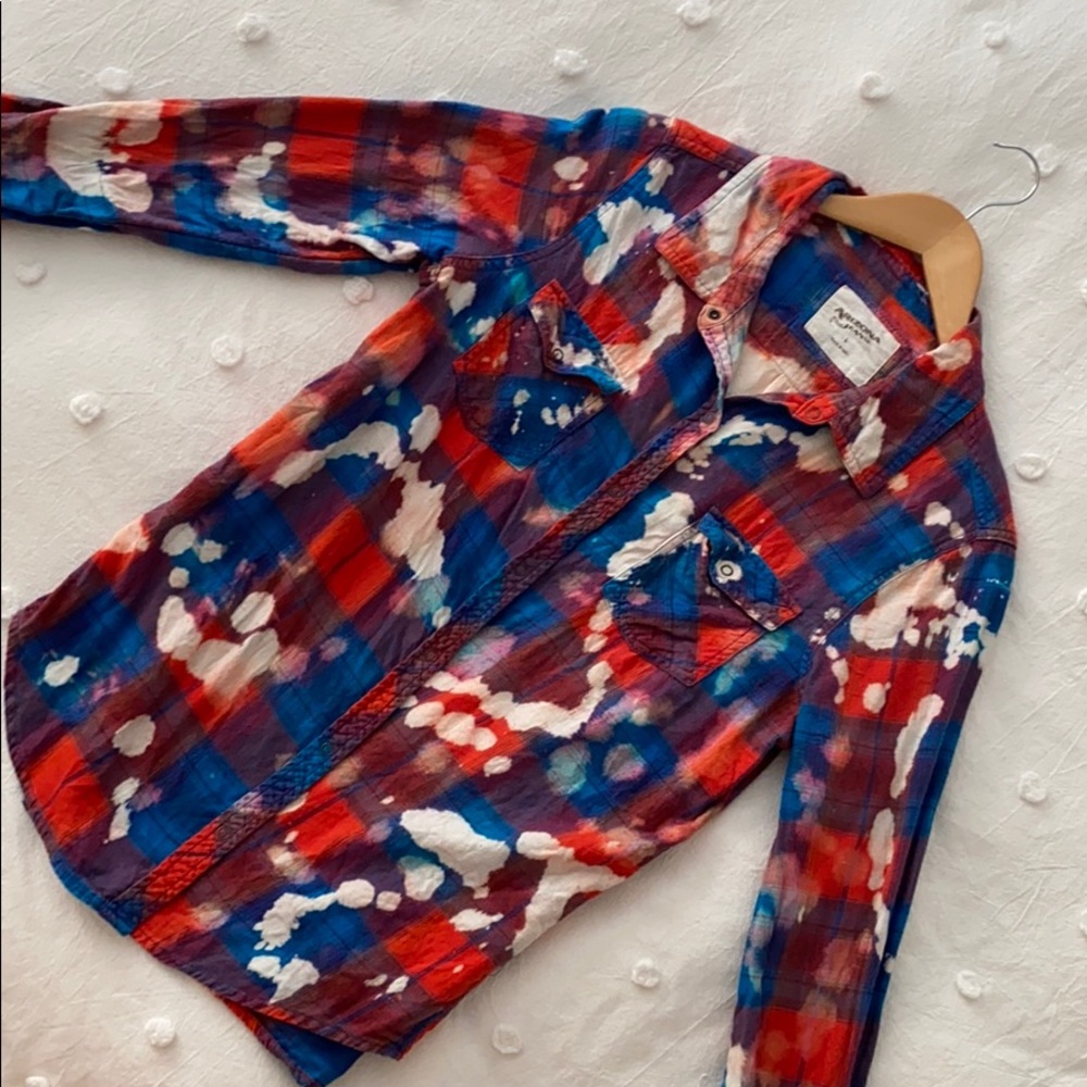 Bleached red, white and blue flannel